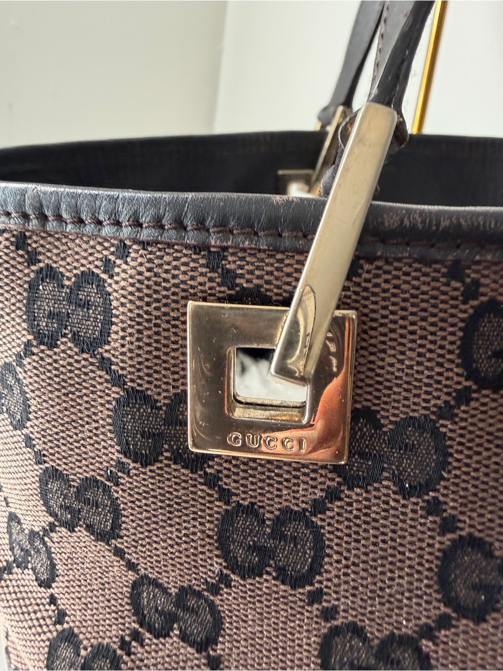 Authentic Gucci Brown and Black GG Canvas Tote - Picture 5 of 16